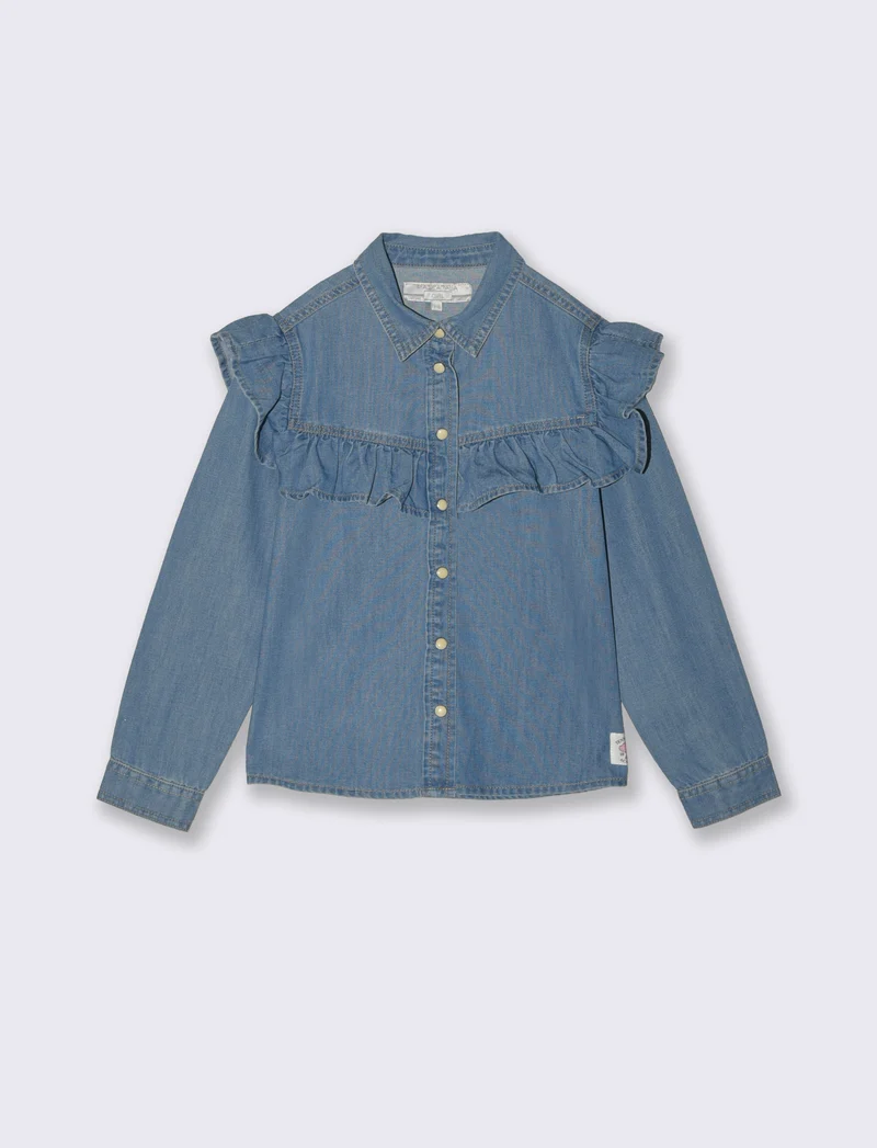 Camicia denim bambina con rouches stilose - Denim chiaro