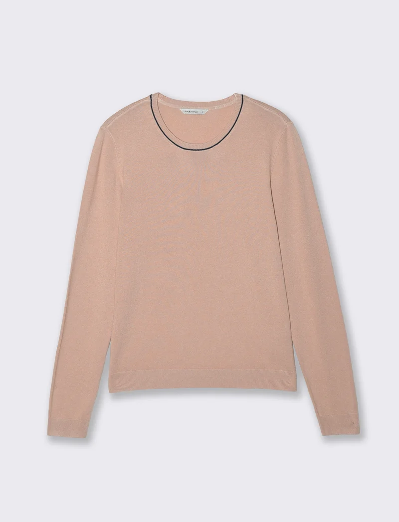 Pullover manica lunga con collo costina - Rosa chiaro