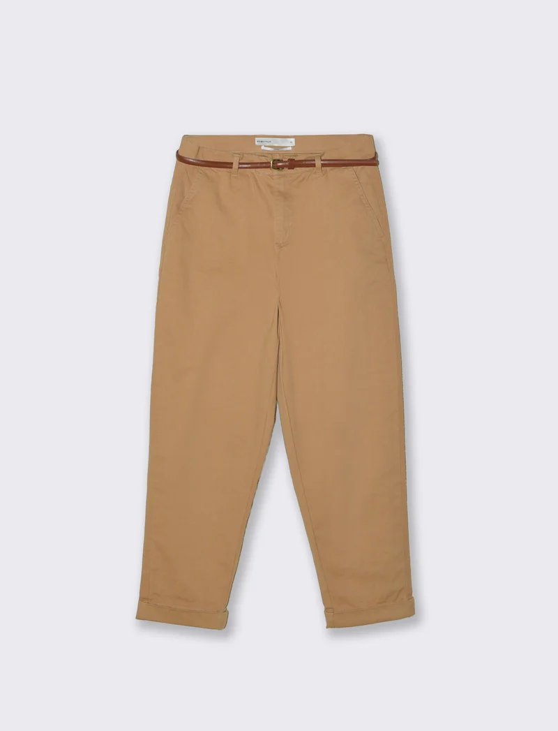 Pantalone Chino con Cintura e Risvolti - Cammello