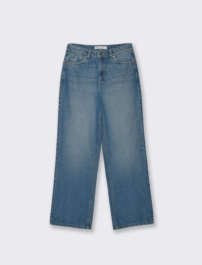 Jeans Vita Alta con Gamba Dritta - Denim