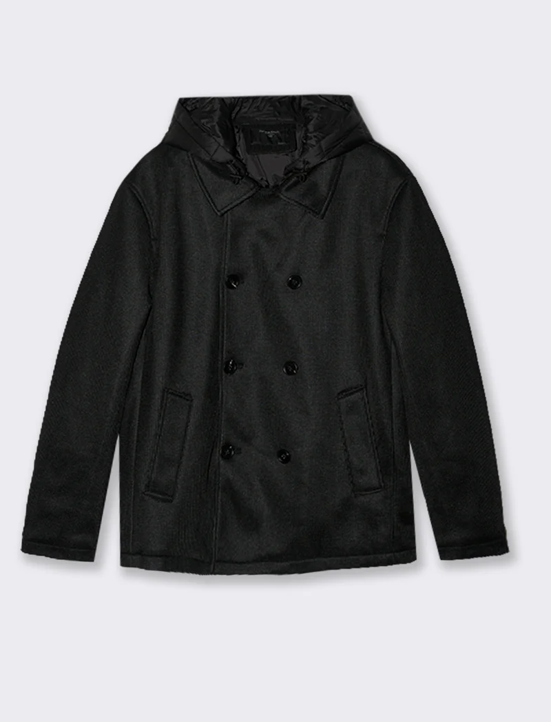 GIACCONE IN MAGLIA DOPPIO PETTO CON CAPPUCCIO - Nero
