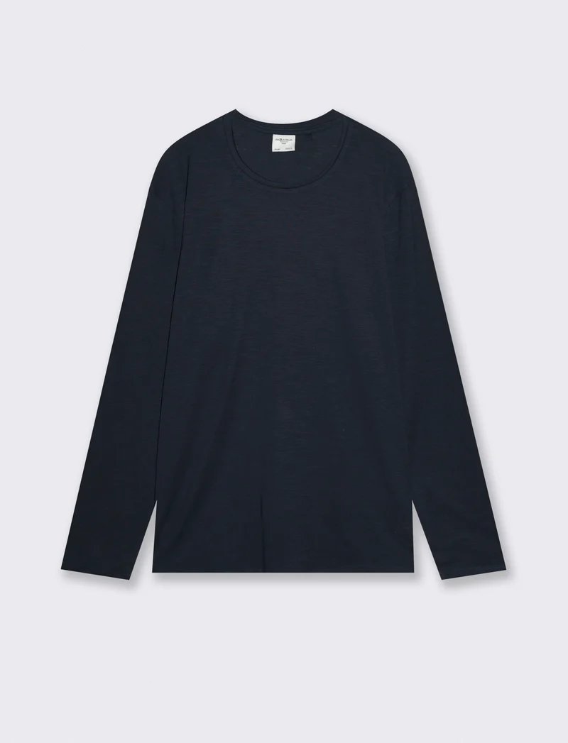 T-Shirt Girocollo Maniche Lunghe Cotone - Blu