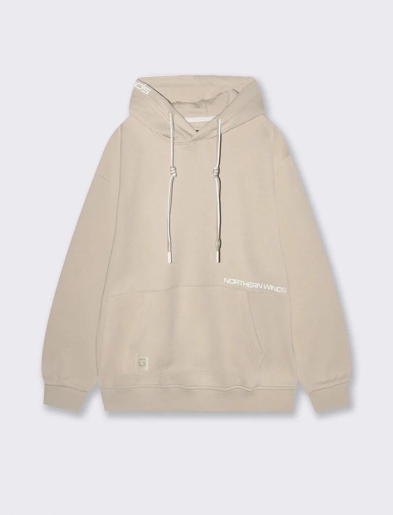 FELPA BOXY FIT CON CAPPUCCIO E STAMPA - Grigio ghiaccio