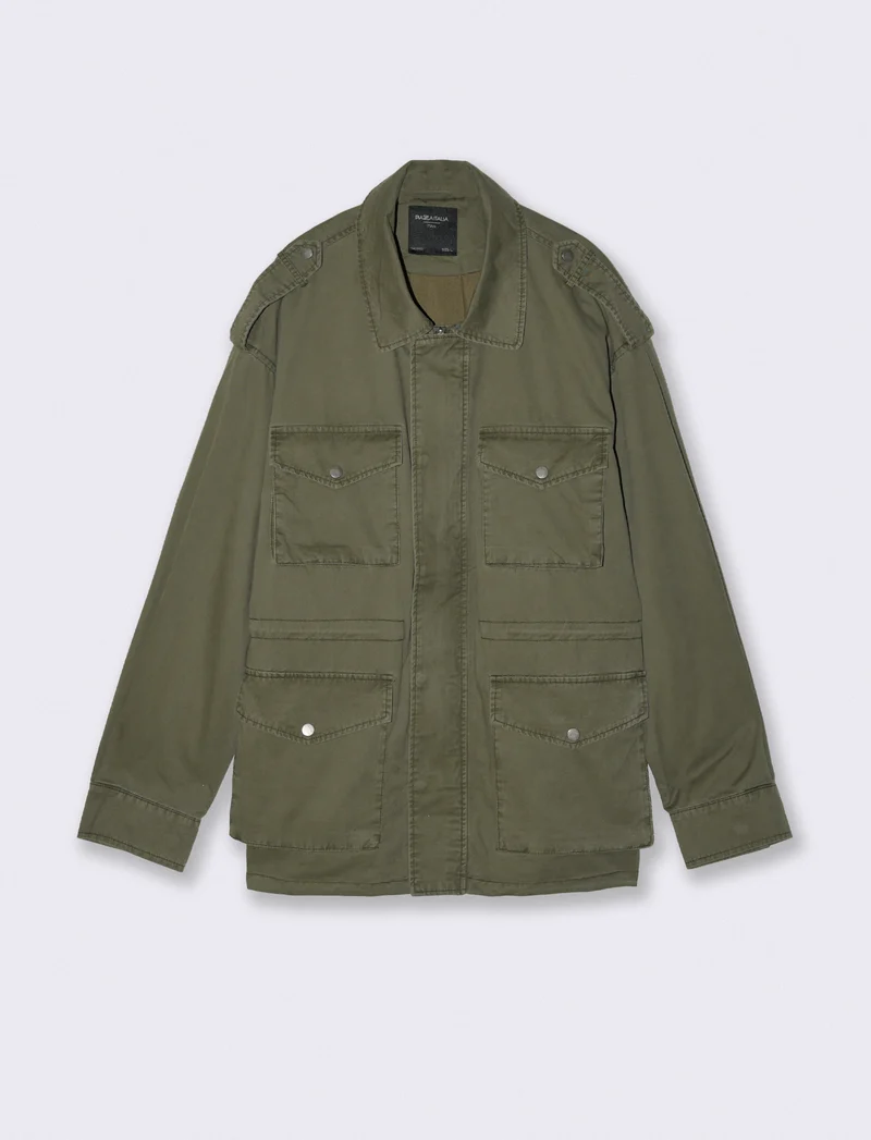 Giacca sahariana in cotone con tasche - Verde militare