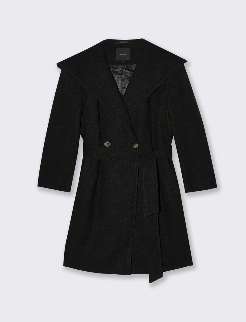 CAPPOTTO CON CAPPUCCIO E CINTA - Nero