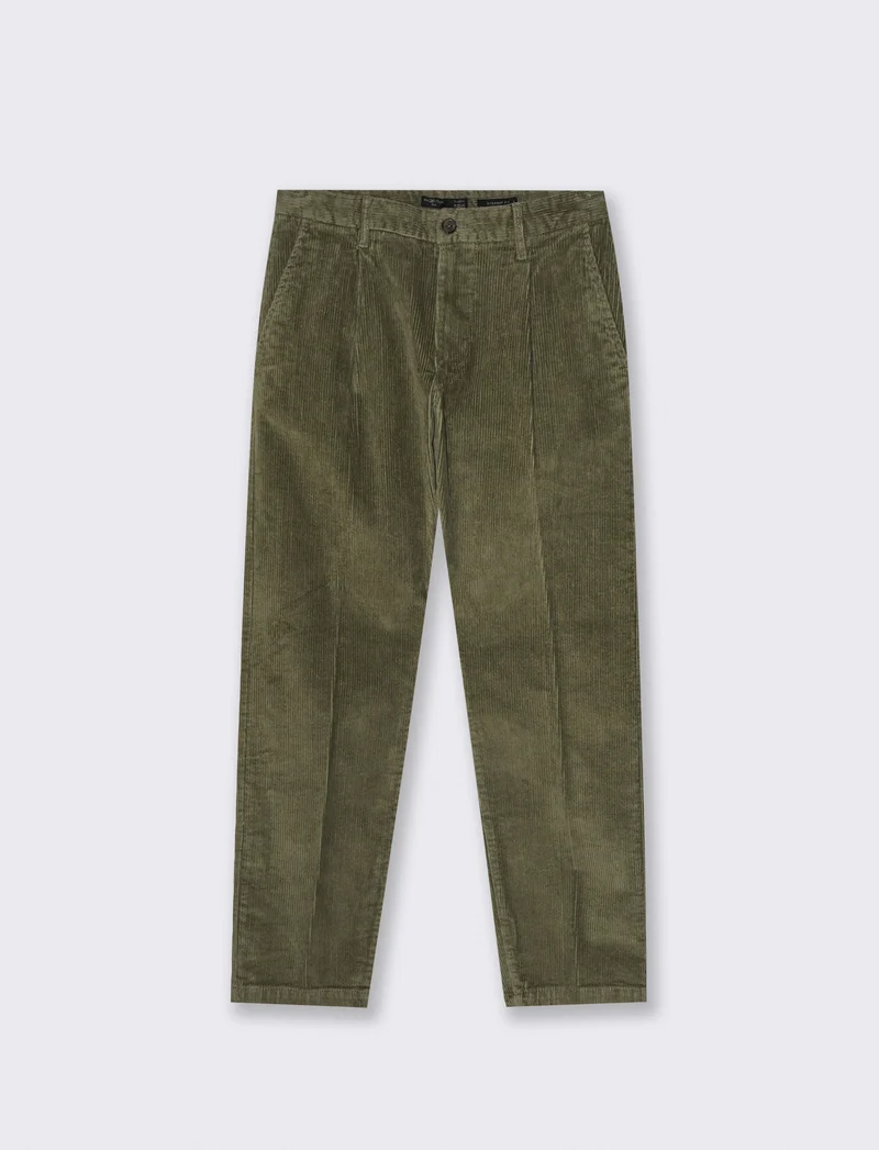 PANTALONI CHINO IN VELLUTO STRAIGHT FIT - Verde oliva