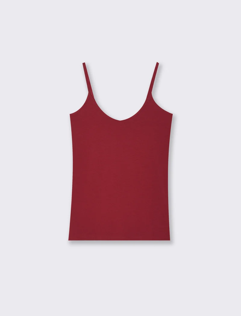 Top Basico Scollo a V e Bretelle Regolabili - Rosso india