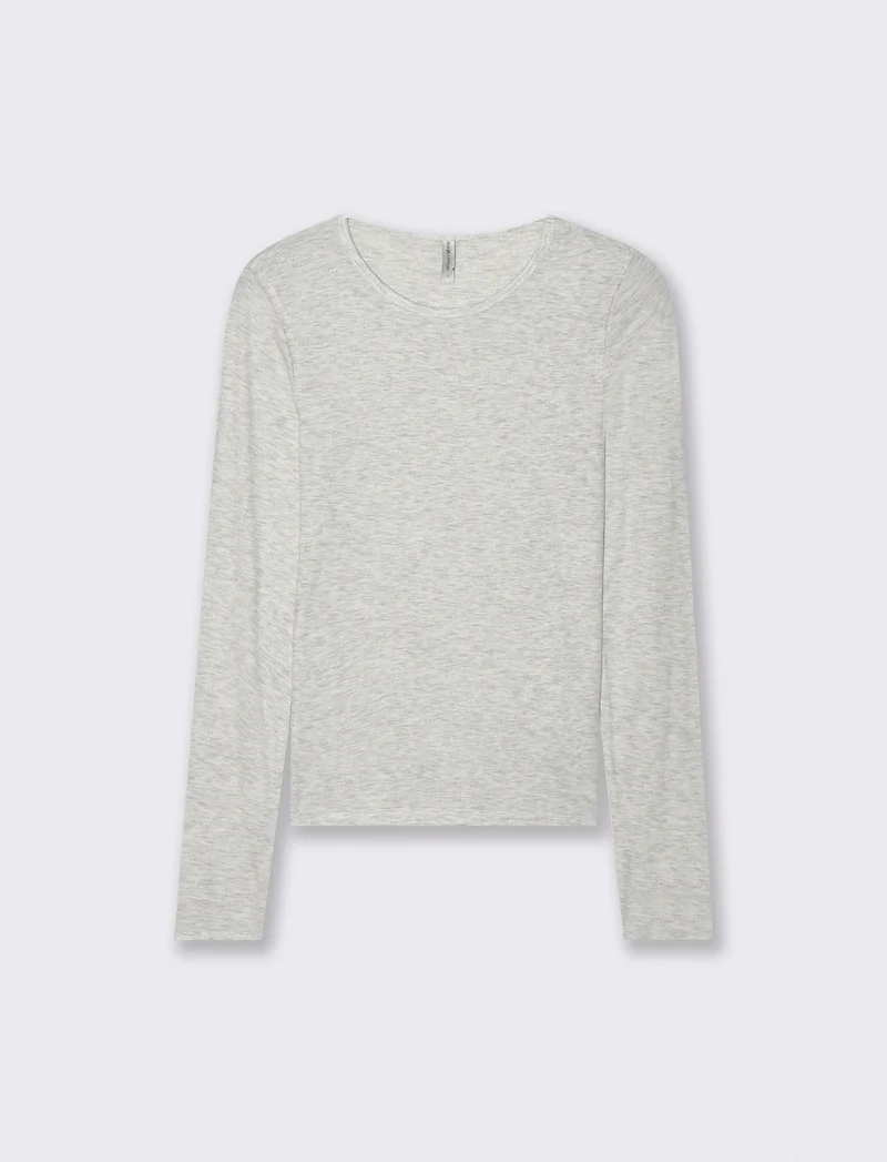 T-shirt Basica Girocollo a Coste Skinny - Grigio chiaro mel.