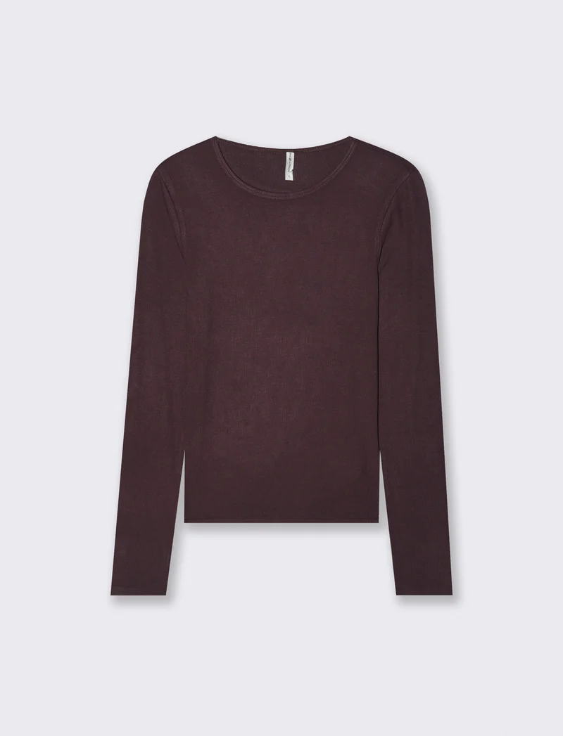 T-shirt Basica Girocollo a Coste Skinny - Moro