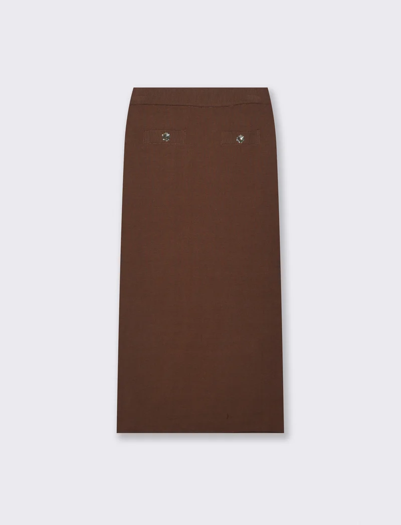 Gonna Longuette con Tasche e Bottoni - Marrone