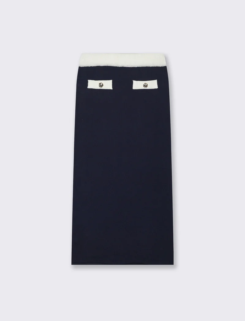 Gonna Longuette con Tasche e Bottoni - Blu