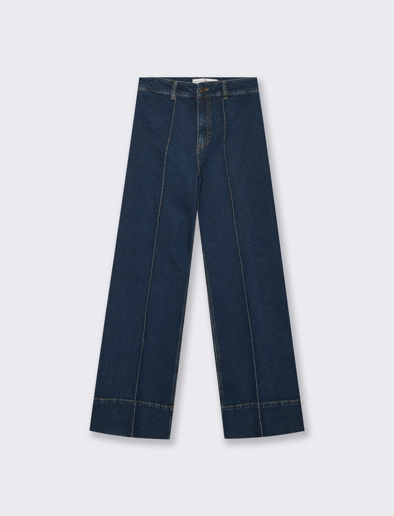 Jeans Gamba Larga con Vita Alta - DENIM SCURO