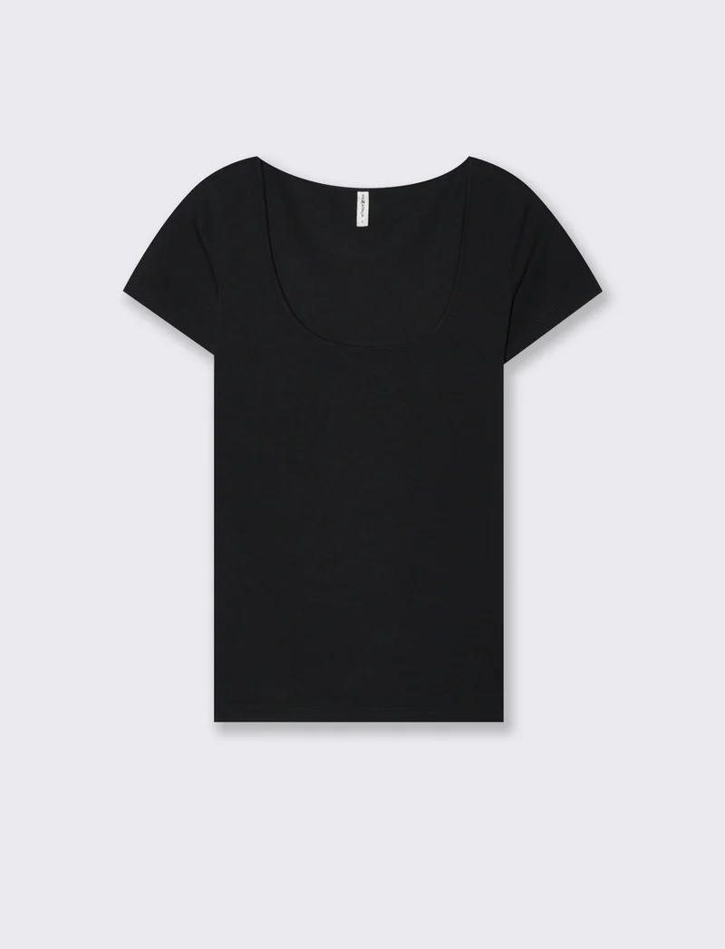 T-Shirt Basic con Scollo Quadrato - Nero