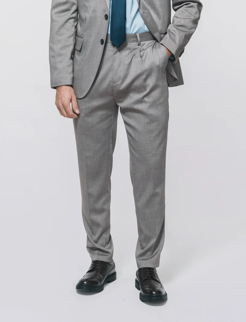 Pantaloni formal fit a spina di pesce - Grigio tortora
