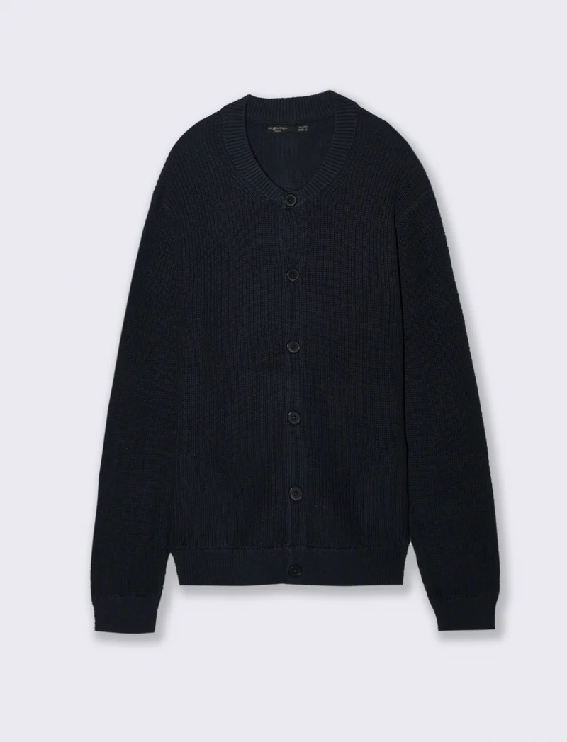 MAGLIA CARDIGAN IN COTONE A COSTE - Blu