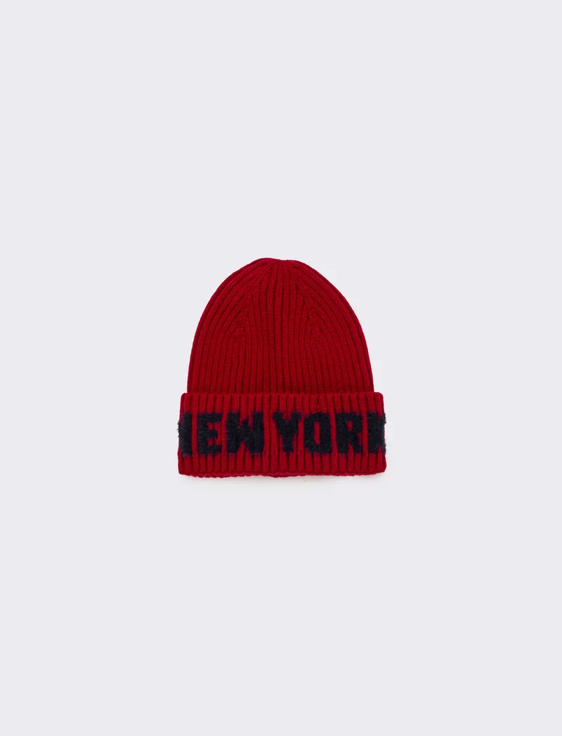 Cappello con risvolto e scritta new york bambino - Rosso