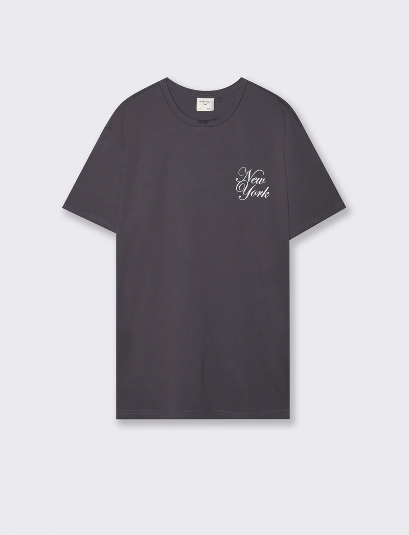 T-shirt girocollo cotone con stampe - Viola