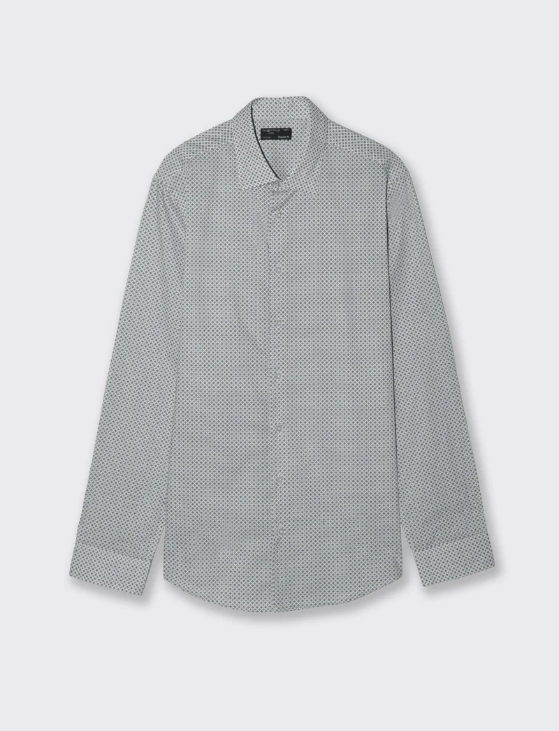 Camicia Regular Fit Micro Fantasia - Grigio ghiaccio