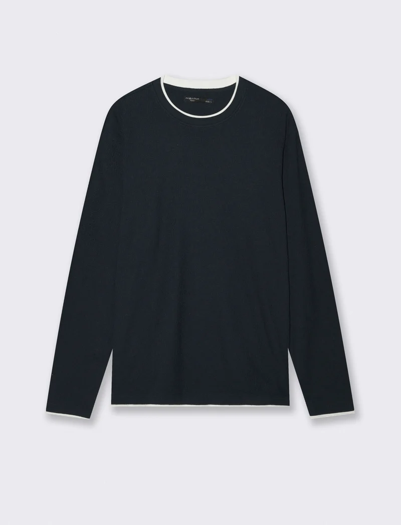 Maglia girocollo jacquard in misto cotone - Blu
