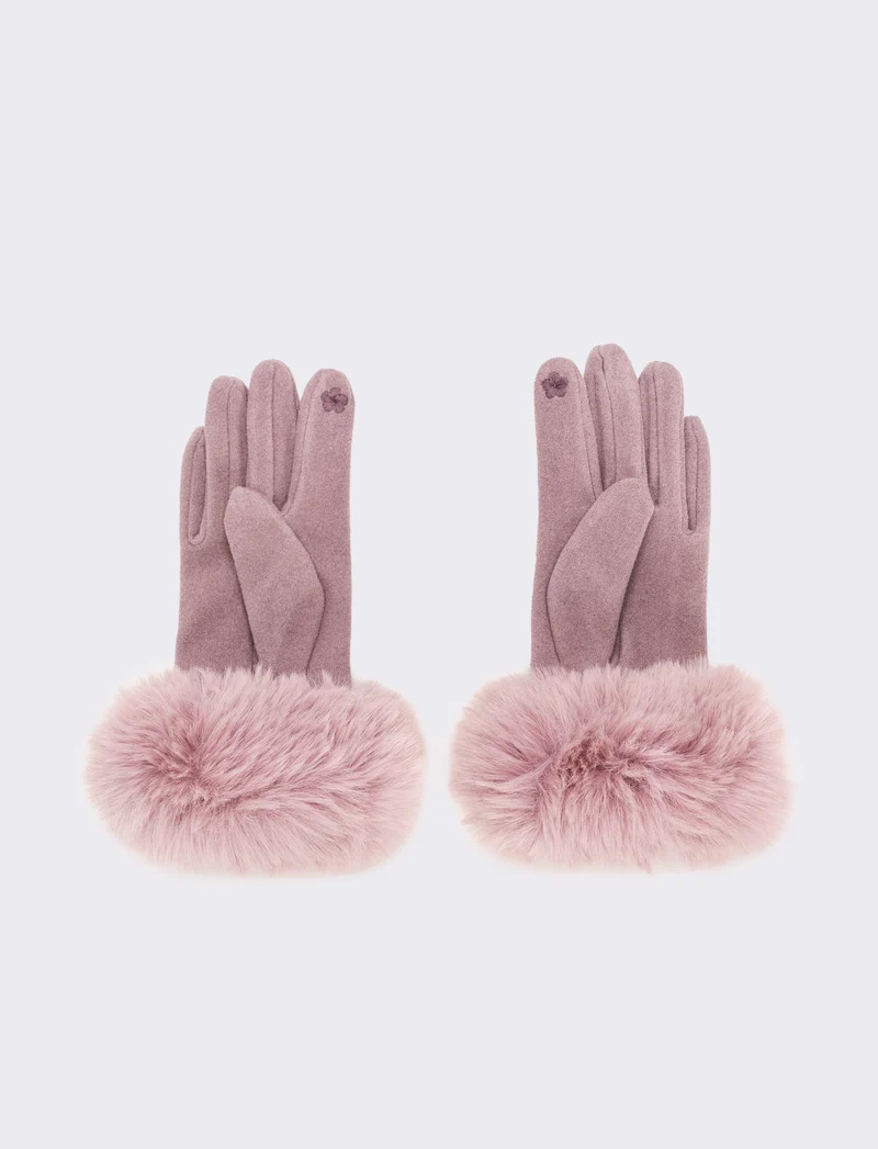 Guanti con polsino in pelliccia sintetica - Rosa