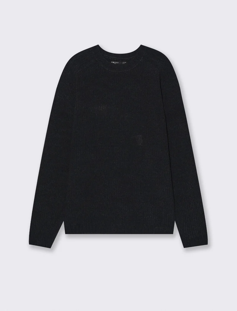 MAGLIA GIROCOLLO IN CINIGLIA A COSTE - Nero