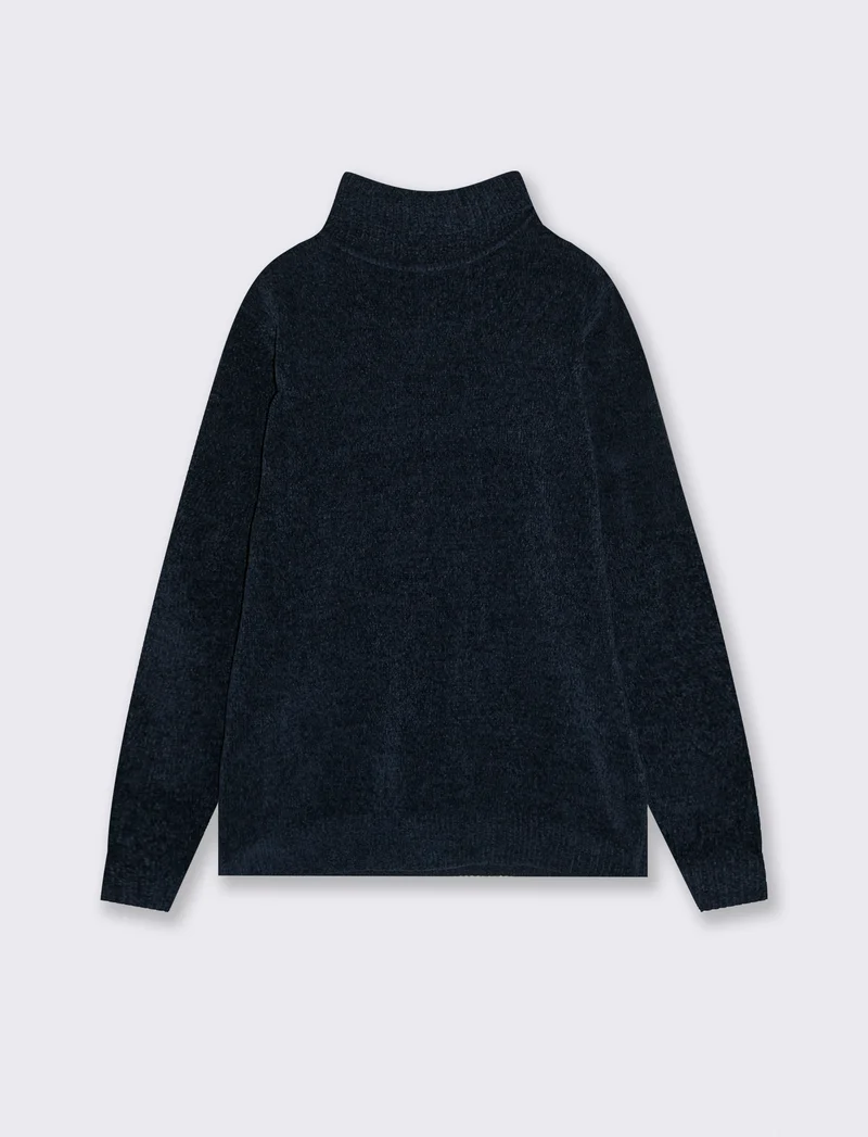 MAGLIA COLLO ALTO IN CINIGLIA - Blu