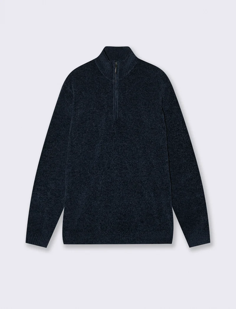 MAGLIA IN CINIGLIA COLLO ALTO CON CERNIERA. - Blu