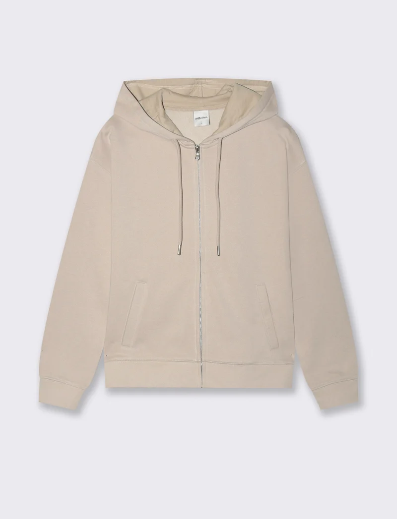 Felpa con cappuccio e zip lunga - Beige grano