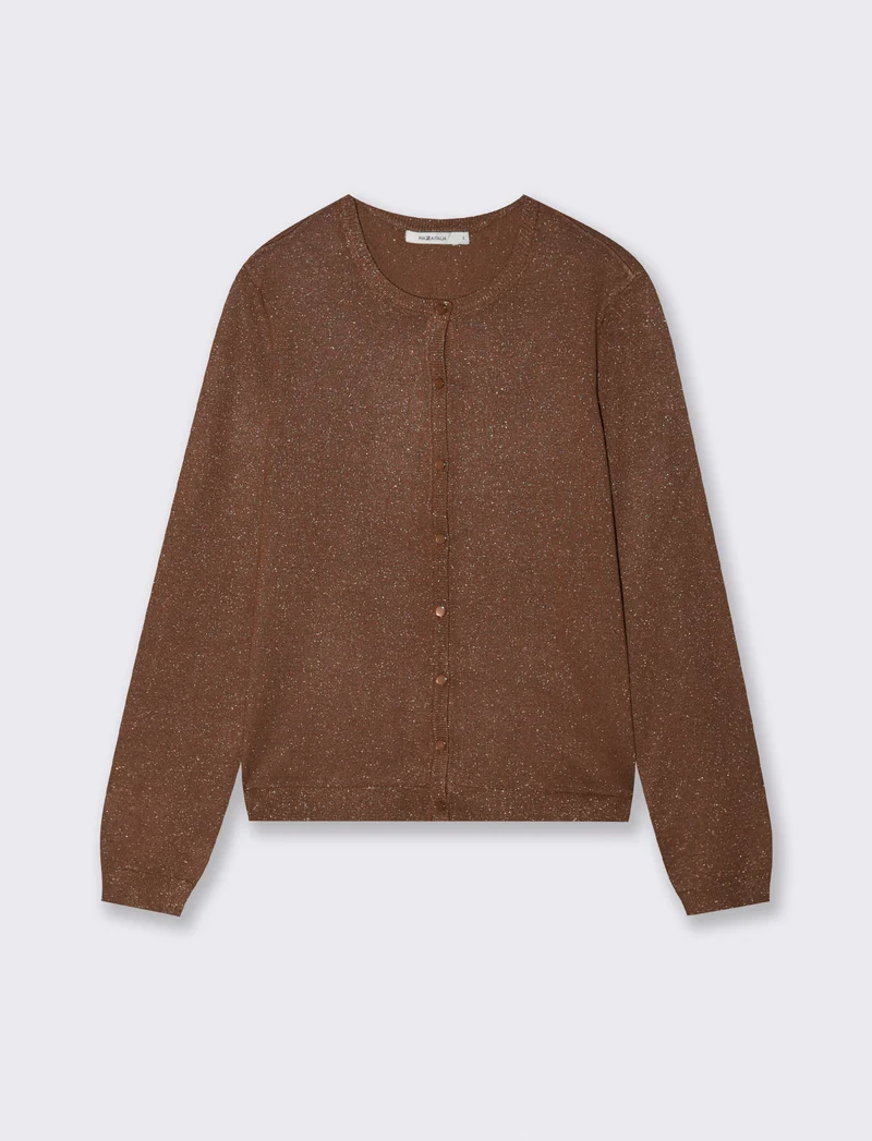 Cardigan Manica Lunga Effetto Metallico - Marrone