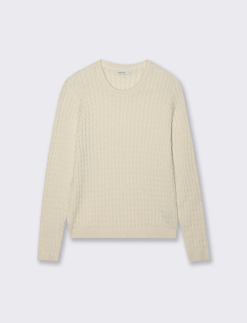 Maglia Girocollo a Treccia - Avorio