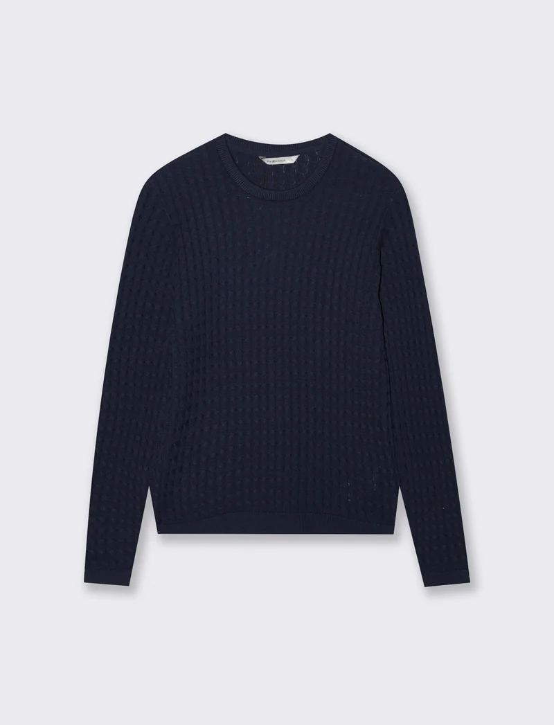 Maglia Girocollo a Treccia - Blu
