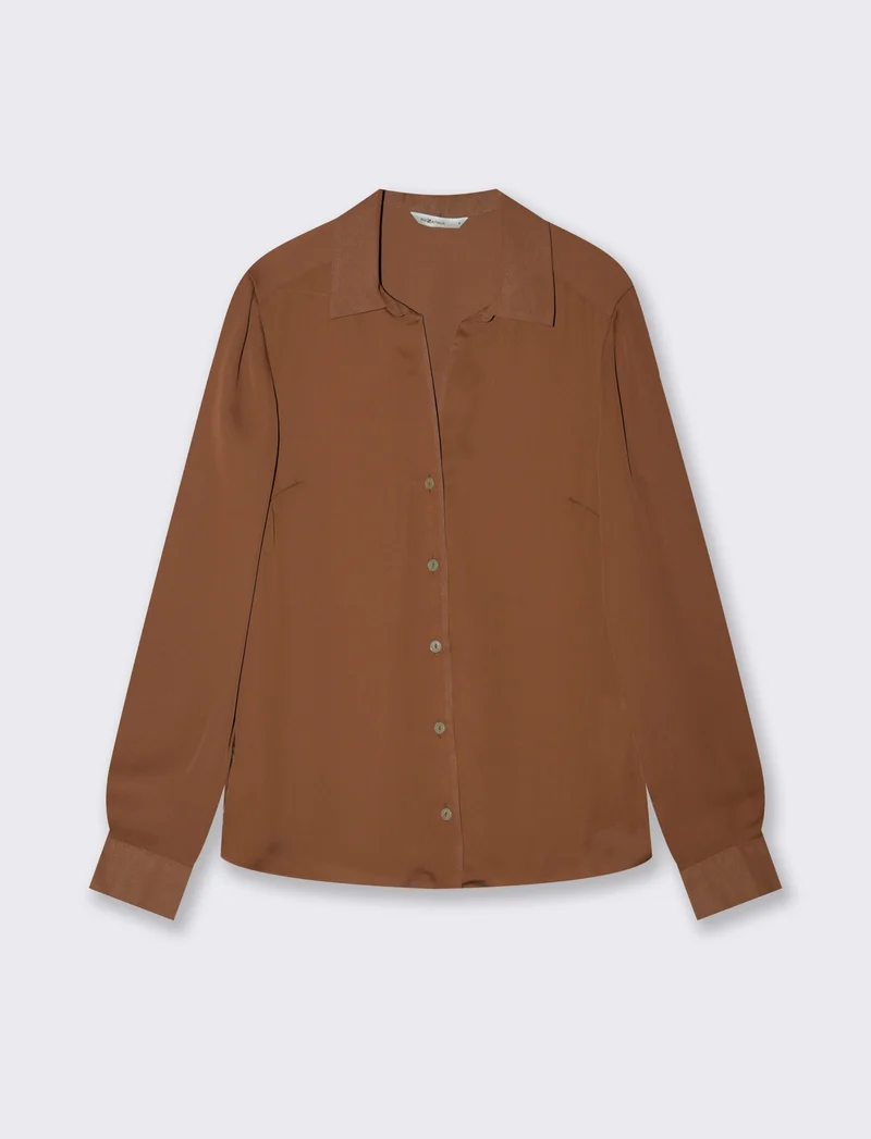 Camicia con Spacchi e Manica Lunga - Marrone