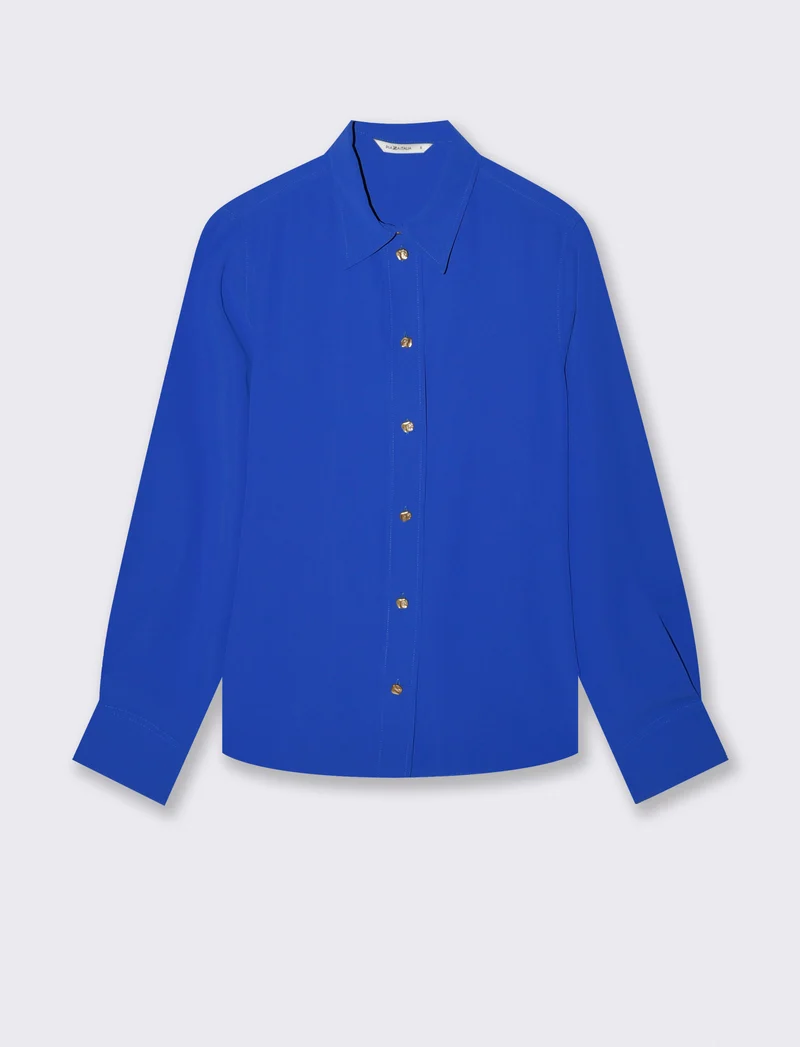 Camicia fluida manica lunga con bottoni dorati - Blu royal