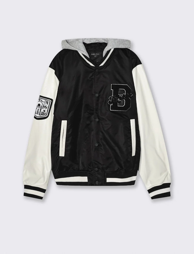 BOMBER VARSITY CON CAPPUCCIO - Nero