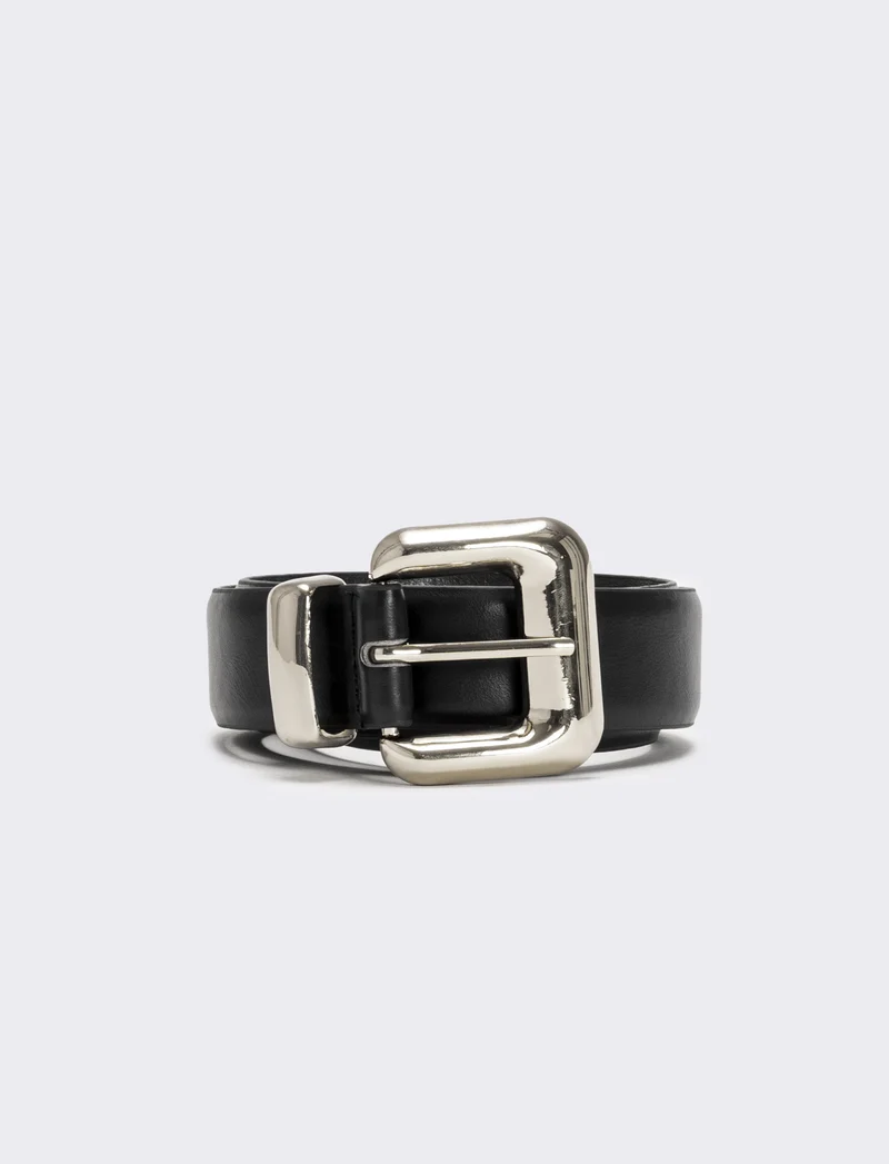 Cintura donna basic con passante in metallo - Nero