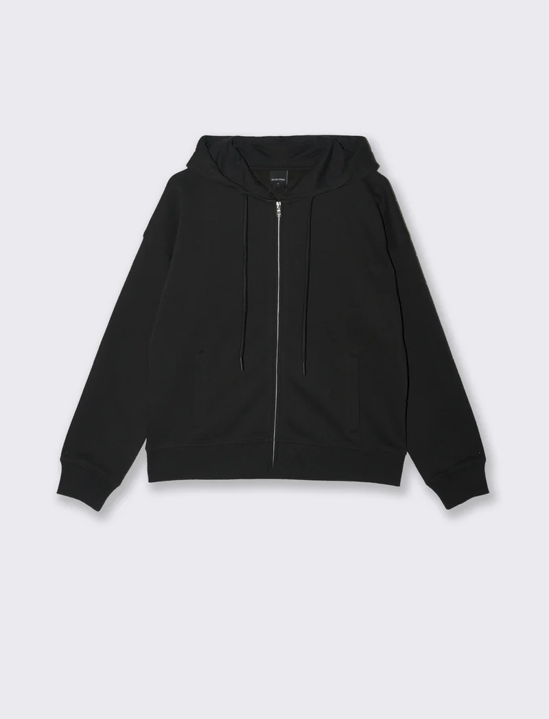 FELPA CON CAPPUCCIO E ZIP - Nero
