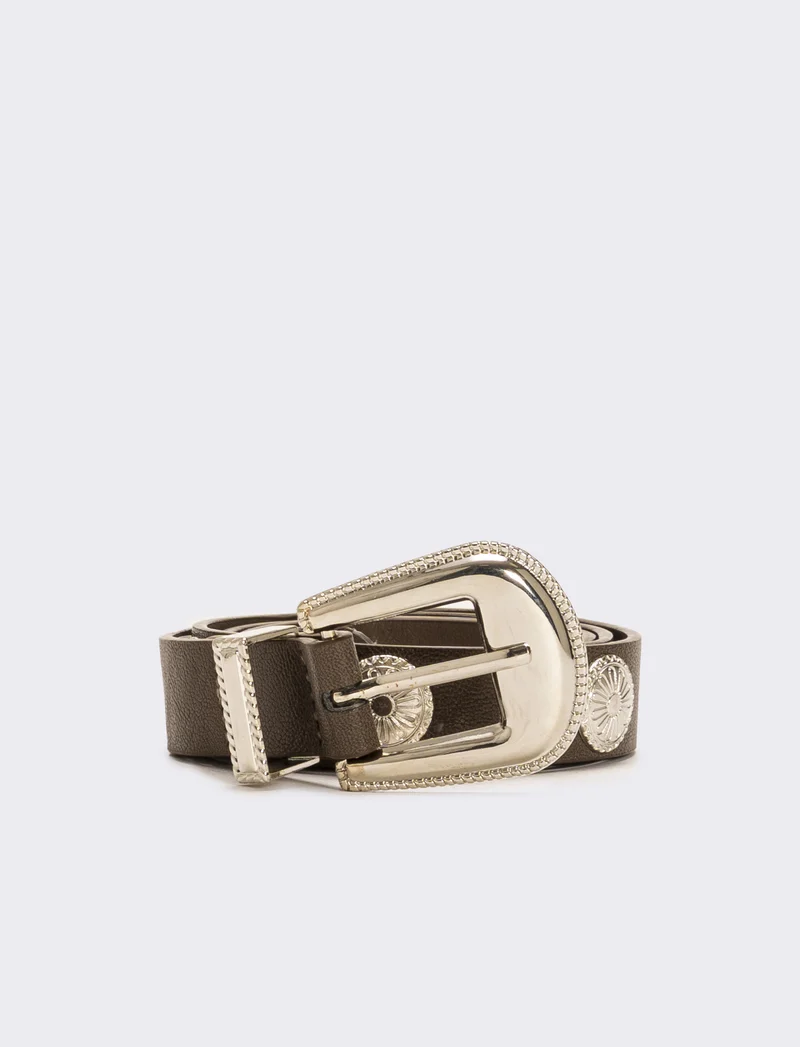 Cinture donna con borchie e puntale in metallo - Grigio fango