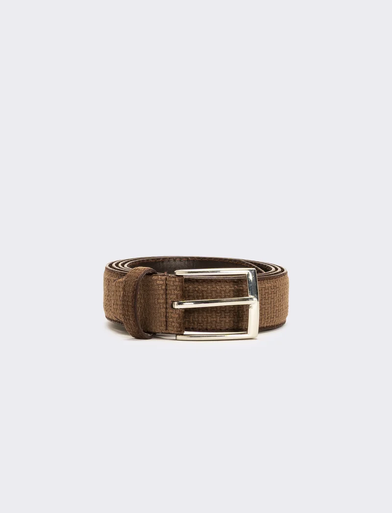Cintura uomo in tessuto velvet h 3,5 cm - Marrone