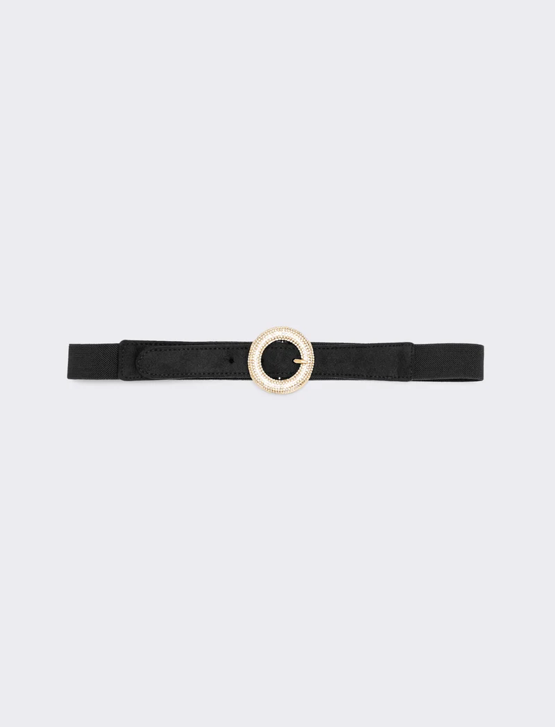 Cintura donna elastica con fibbia strass - Nero