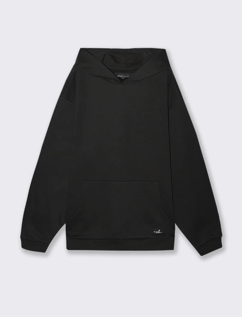 FELPA BOXY FIT CON CAPPUCCIO - Nero