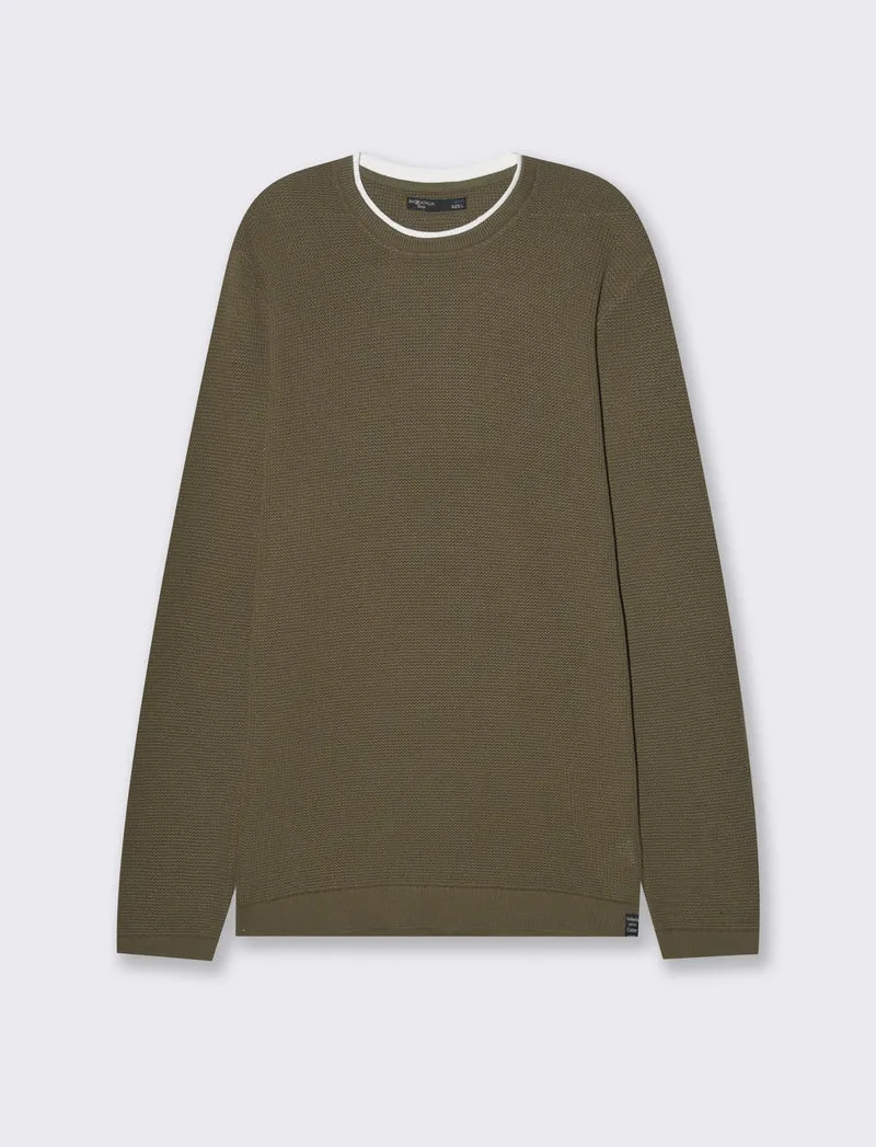 Maglia girocollo lavorazione ad intarsio da uomo - Verde kaki