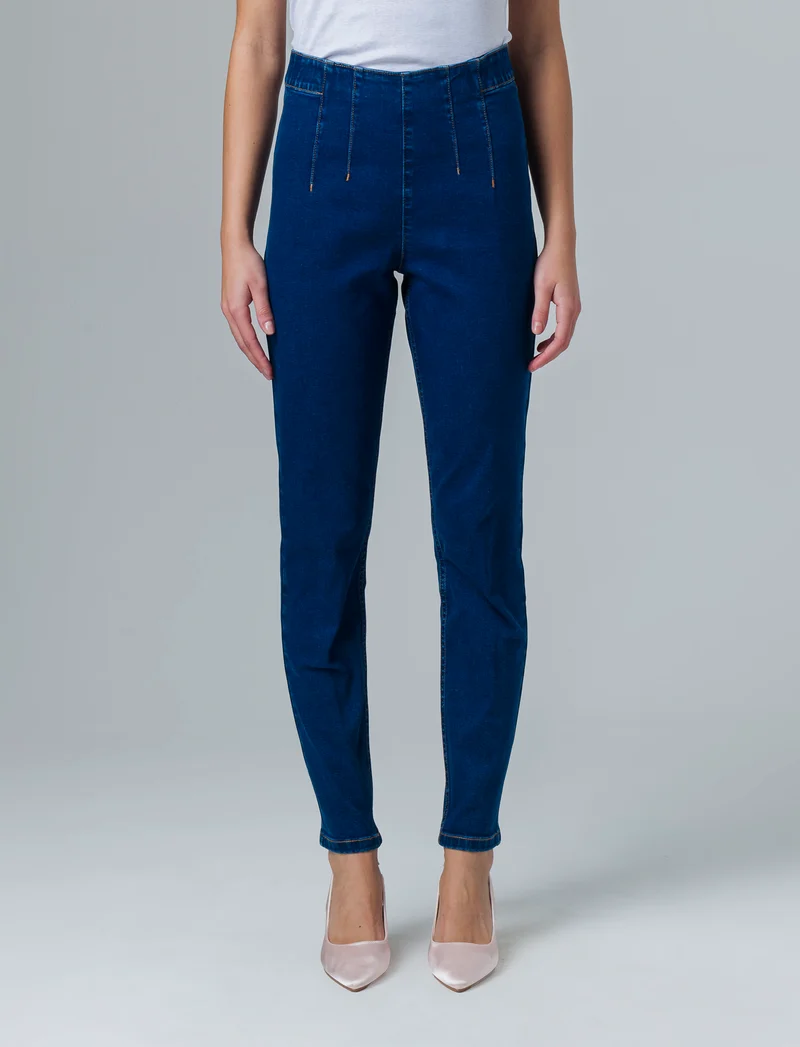 Skinny jeans con elastico in vita da donna - DENIM SCURO