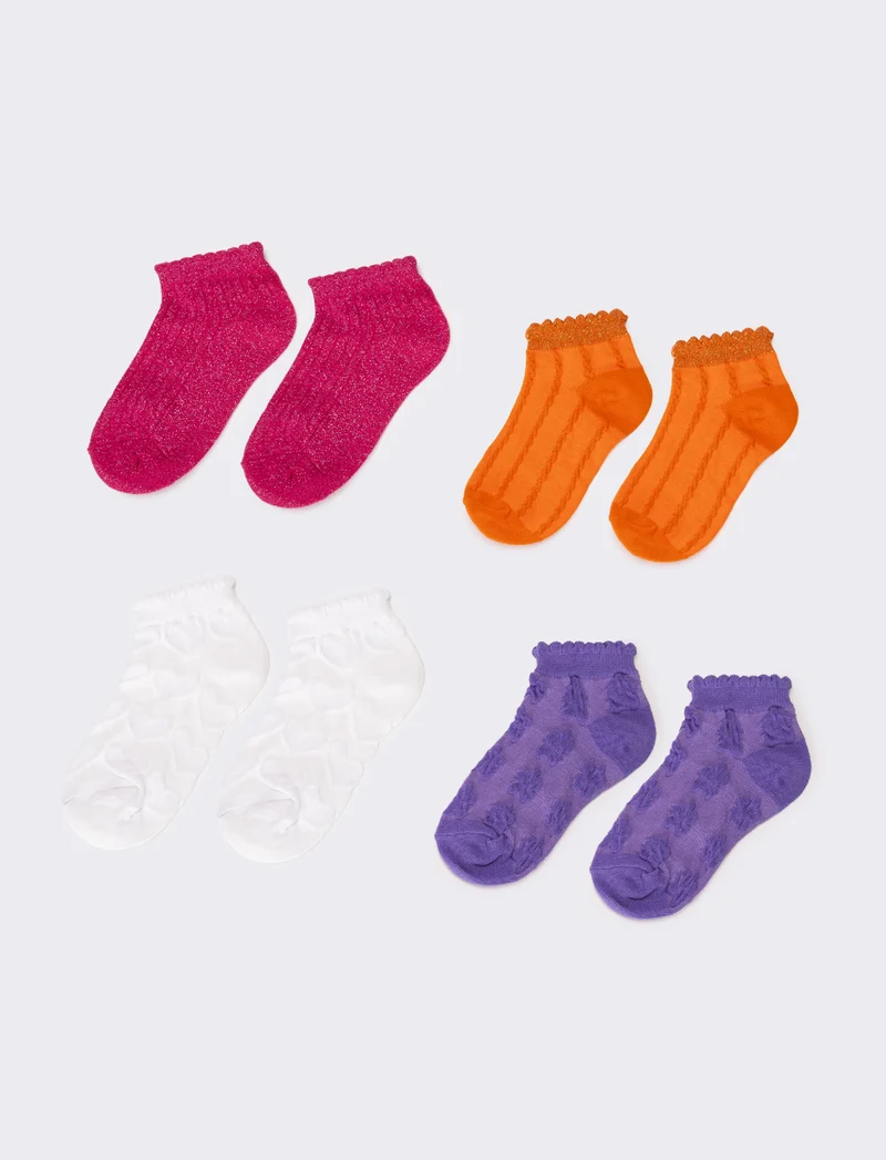 Calzino bambina 4 paia cuori goffrati - Fuxia