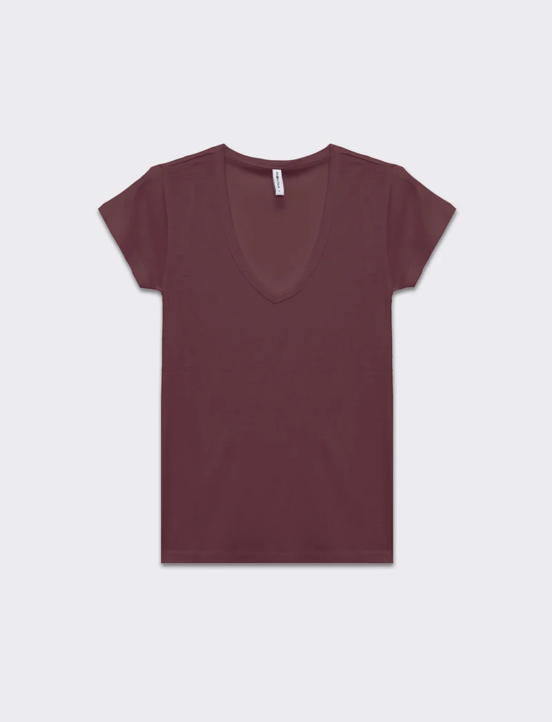 T-shirt basica scollo a v da donna - Rosa cipolla