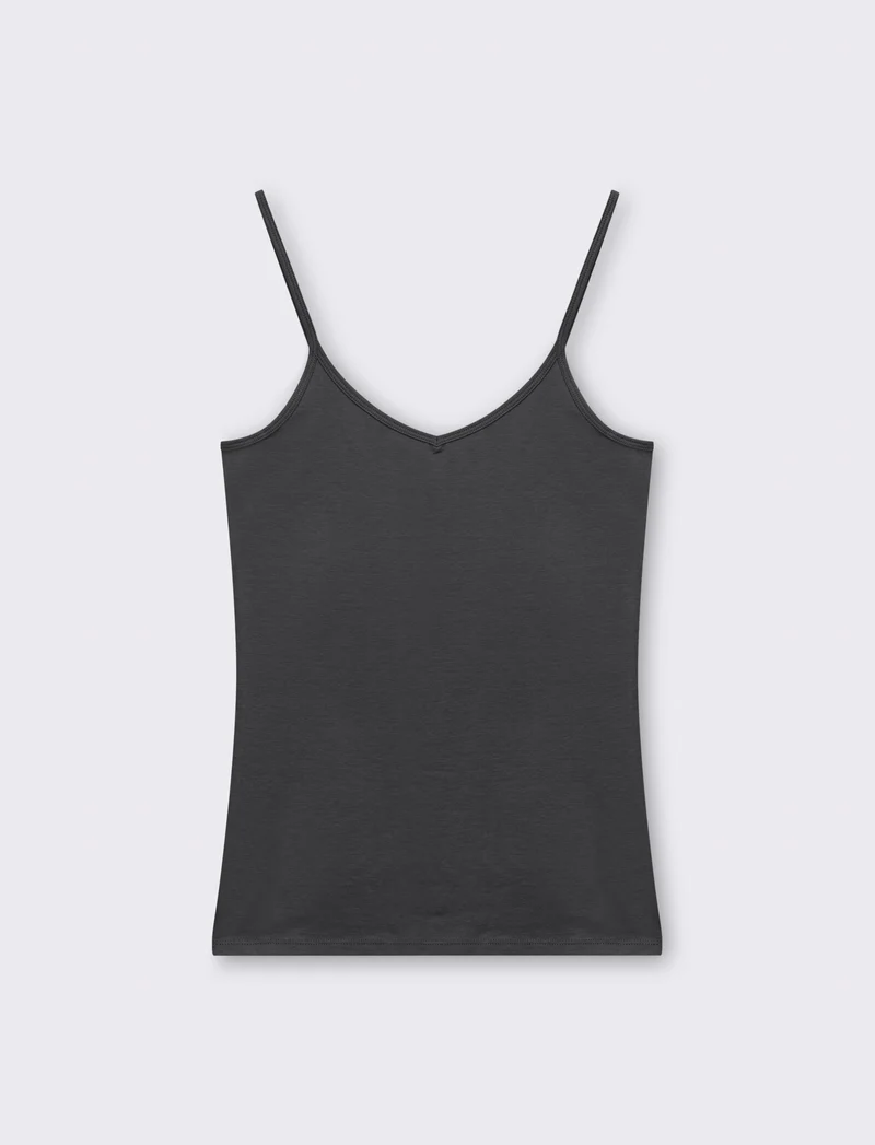Top basico con scollo a v da donna - Grigio piombo