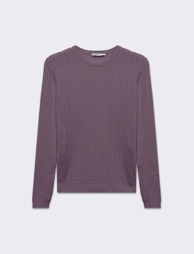 Maglia basica giro collo a trecce da donna - Lilla