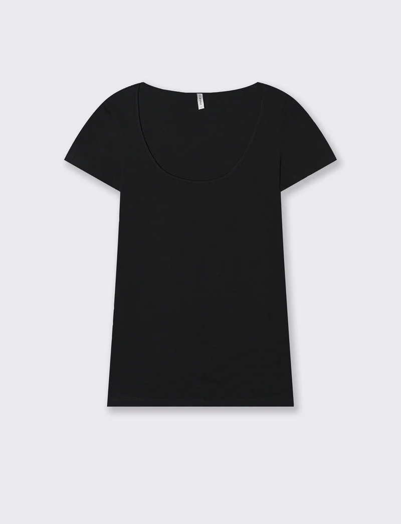 T-shirt basica scollo quadrato da donna - Nero