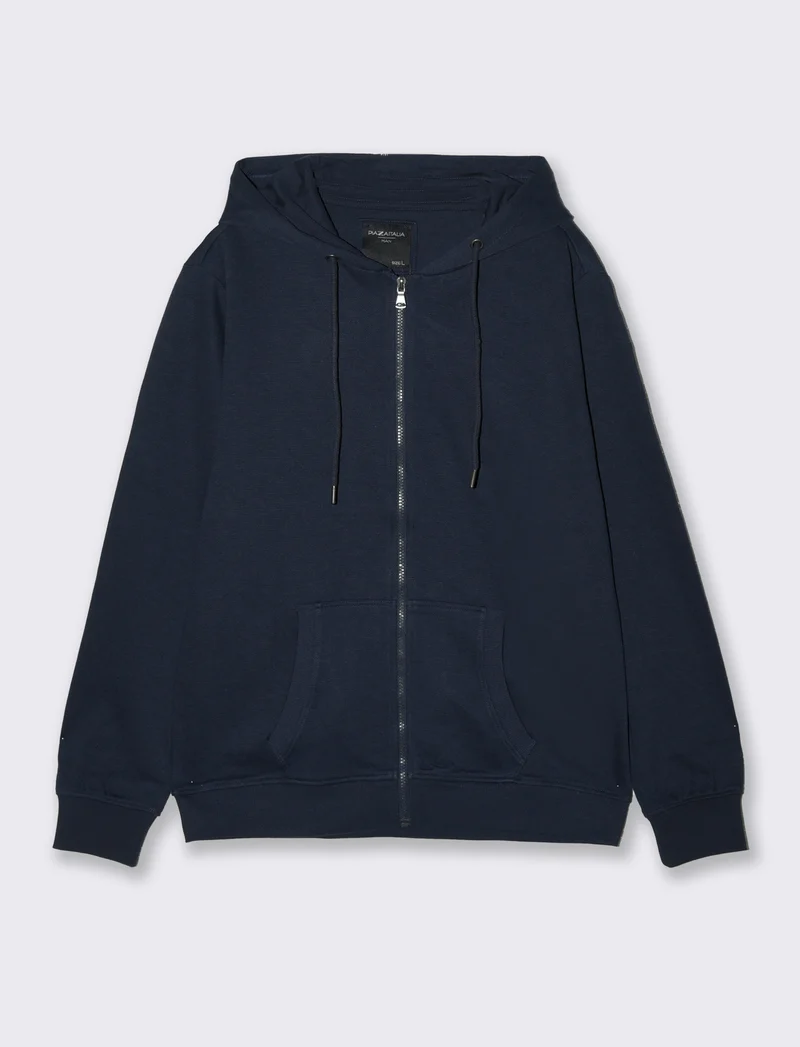 Felpa in piquet con cerniera e cappuccio da uomo - Blu