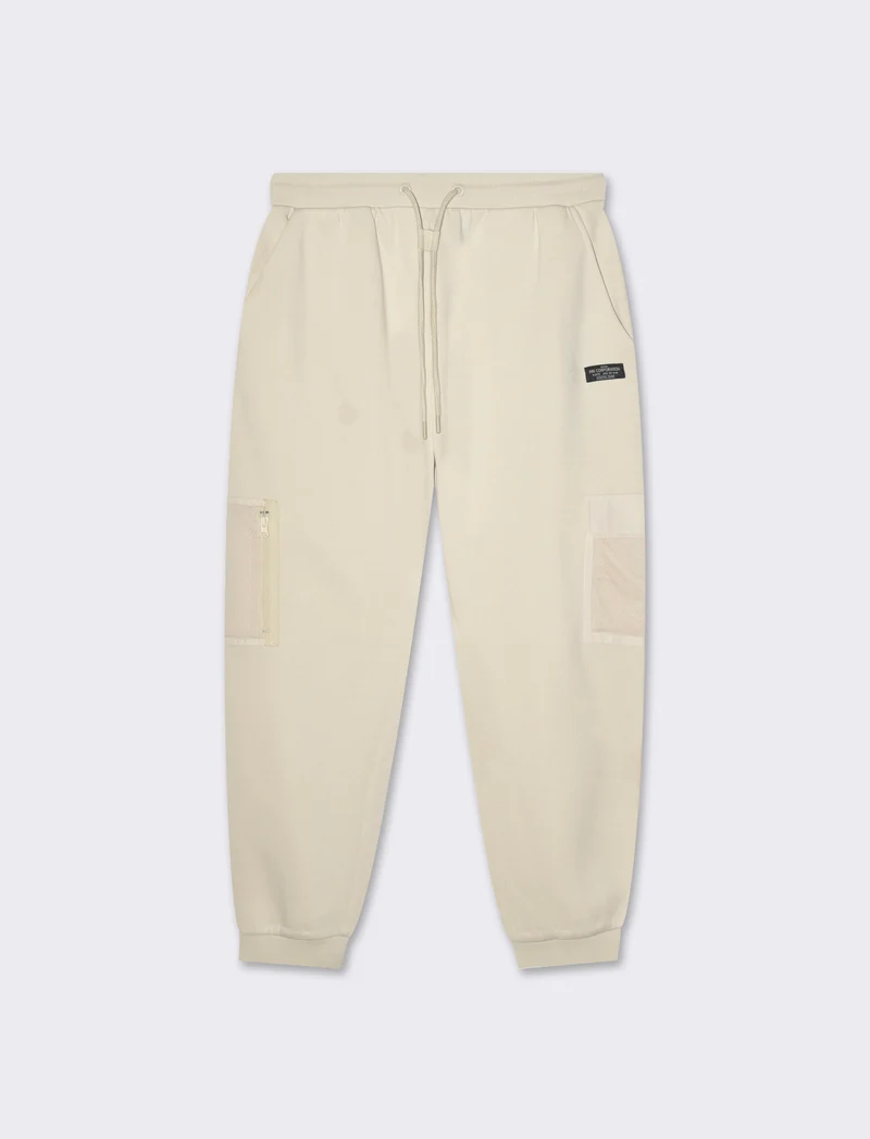 Pantaloni baggy fit in felpa con tasconi da uomo - Beige ecru