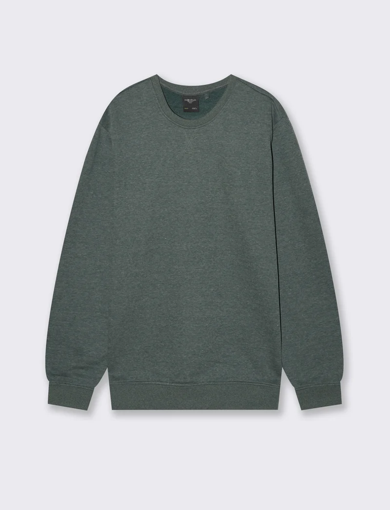 FELPA GIROCOLLO BASIC MELANGE - Verde scuro